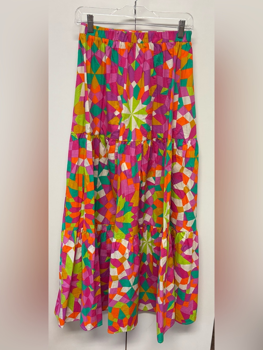 Flying Tomato Vibrant Geometric Tiered Maxi Skirt - Pink Multi